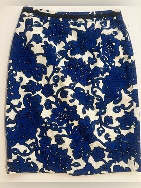 Boden Blue Floral Print Modern Pencil Skirt 10 R Lined Stretch Work Resortwear